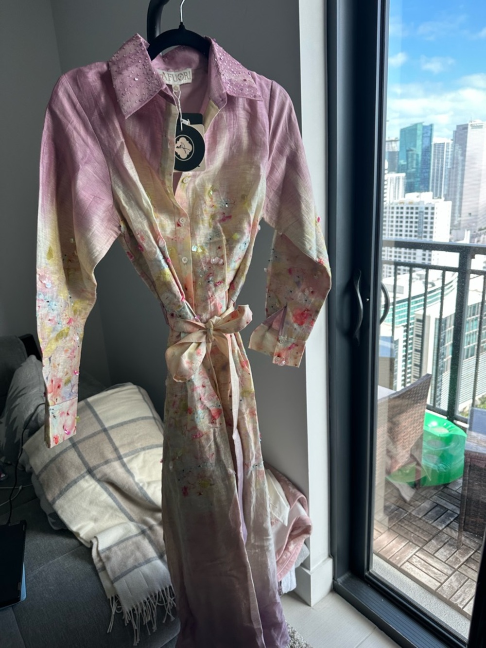 La Fuori Pink Ombre Tie-Waist Shirt Dress